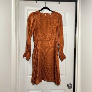 Scotch & Soda Paisley Satin Mini Dress Rust Orange Long Sleeve Boho Size S